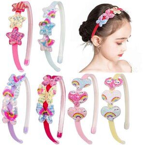 Girls Glitter Headbands Kids Toddler Sequin Heart Star Butterfly Non Slip 6 Pack